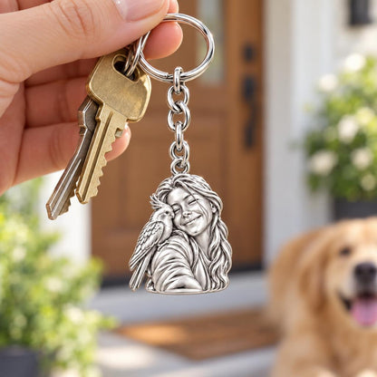Sculpted Cockatiel Selfie Charm Keychain – worn / in use