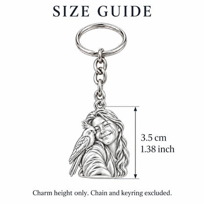 Sculpted Cockatiel Selfie Charm Keychain – size guide, 3.5 cm (1.38 in) charm, chain and keyring excluded