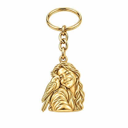 Sculpted Cockatiel Selfie Charm Keychain – 18K gold, front view