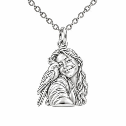 Sculpted Cockatiel Selfie Charm Necklace Set – silver, front view