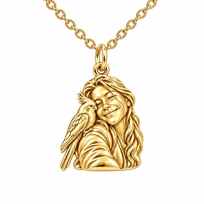 Sculpted Cockatiel Selfie Charm Necklace Set – 18K gold, front view