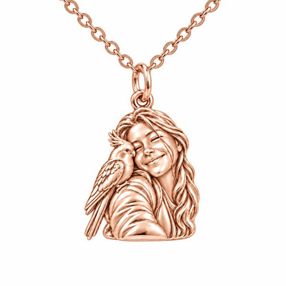 Sculpted Cockatiel Selfie Charm Necklace Set – rose gold, front view