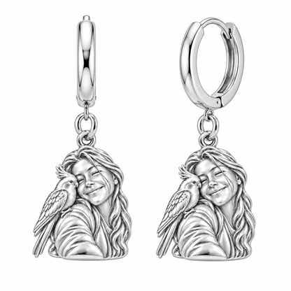Sculpted Cockatiel Selfie Huggie Charm Earrings – silver, front view