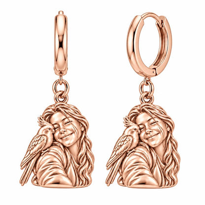 Sculpted Cockatiel Selfie Huggie Charm Earrings – rose gold, front view