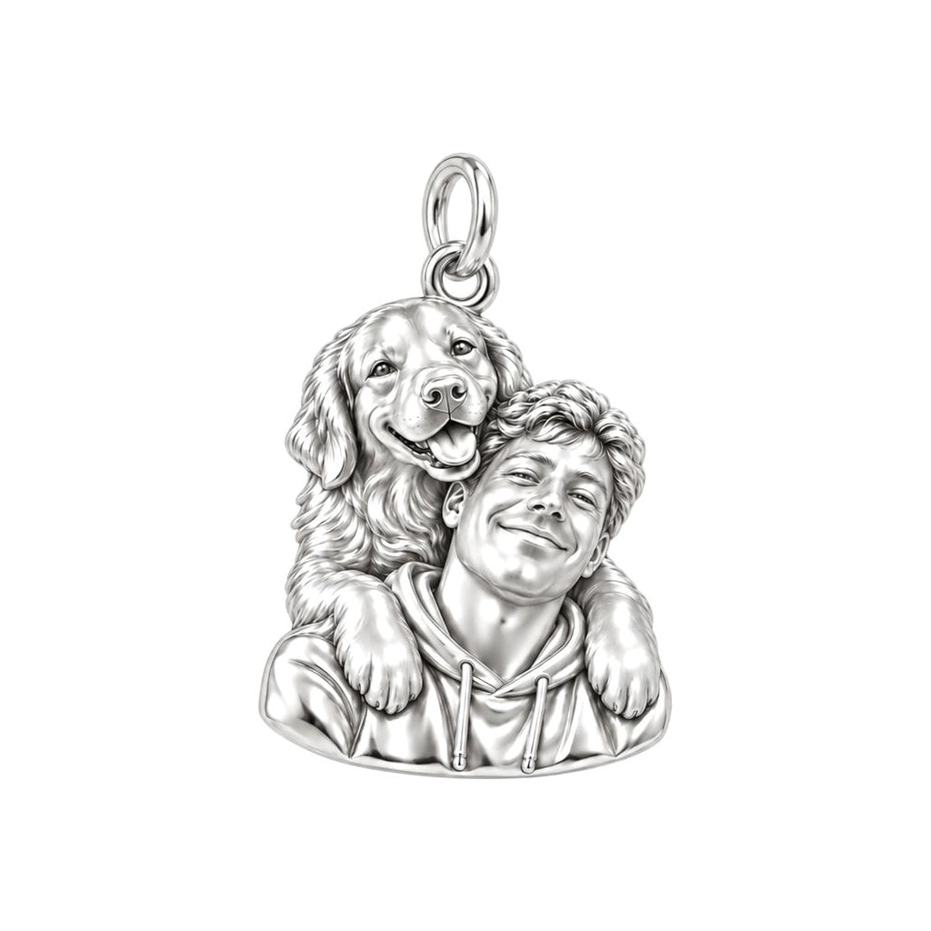 Sculpted Cozy Pet Selfie Charm Bracelet – Personalized Pet Lovers Gift – silver charm, front view
