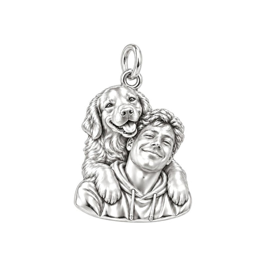 Sculpted Cozy Pet Selfie Charm Bracelet – Personalized Pet Lovers Gift – silver charm, front view
