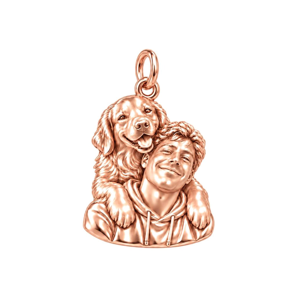 Sculpted Cozy Pet Selfie Charm Bracelet – Personalized Pet Lovers Gift – rose gold charm, front view
