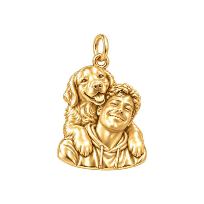 Sculpted Cozy Pet Selfie Charm Bracelet – Personalized Pet Lovers Gift – 18K gold charm, front view