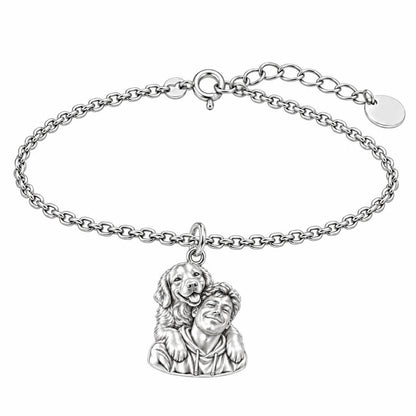 Sculpted Cozy Pet Selfie Charm Bracelet Set – silver, front view
