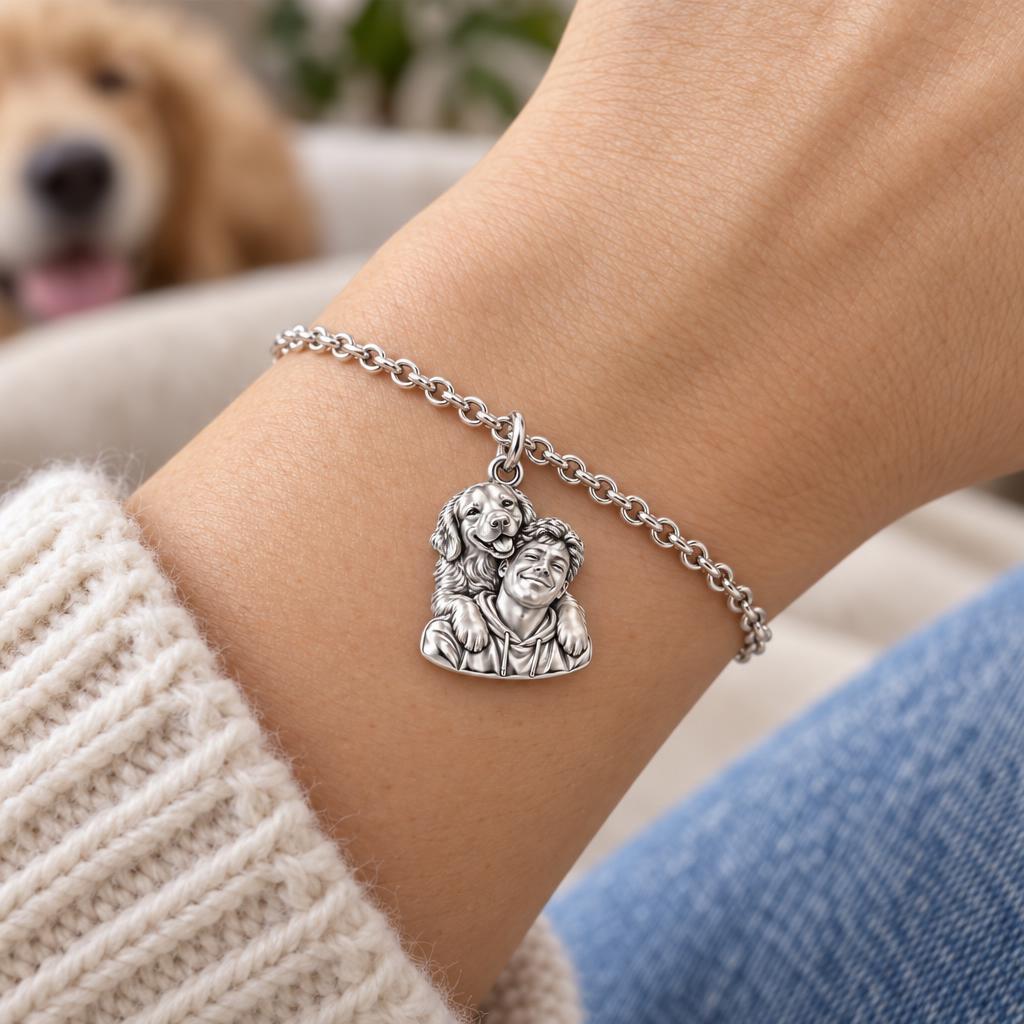 Sculpted Cozy Pet Selfie Charm Bracelet Set – worn / in use