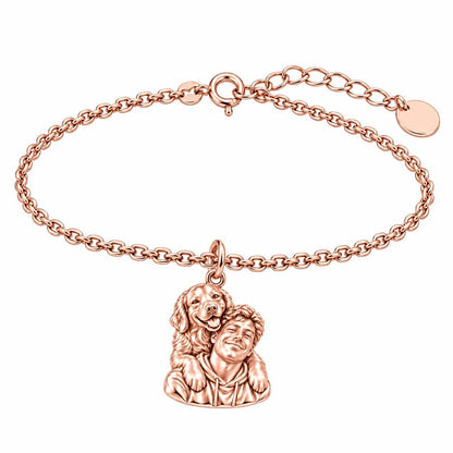 Sculpted Cozy Pet Selfie Charm Bracelet Set – rose gold, front view