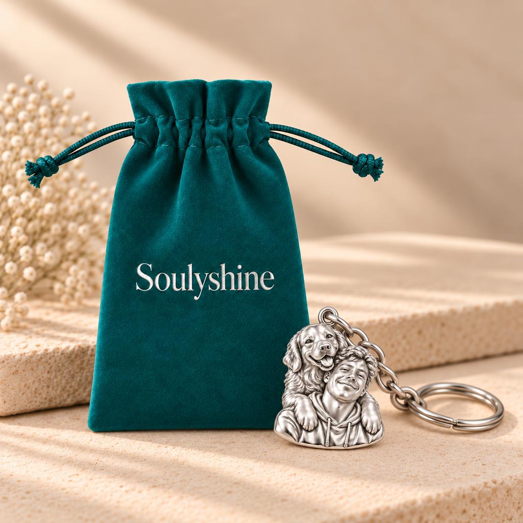 Sculpted Cozy Pet Selfie Charm Keychain – Soulyshine velvet gift pouch