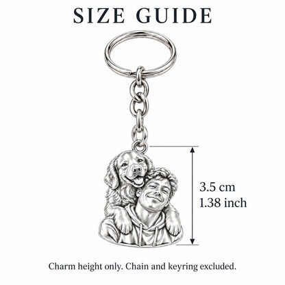 Sculpted Cozy Pet Selfie Charm Keychain – size guide, 3.5 cm (1.38 in) charm, chain and keyring excluded