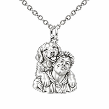Sculpted Cozy Pet Selfie Charm Necklace Set – silver, front view