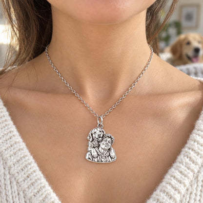 Sculpted Cozy Pet Selfie Charm Necklace Set – worn / in use