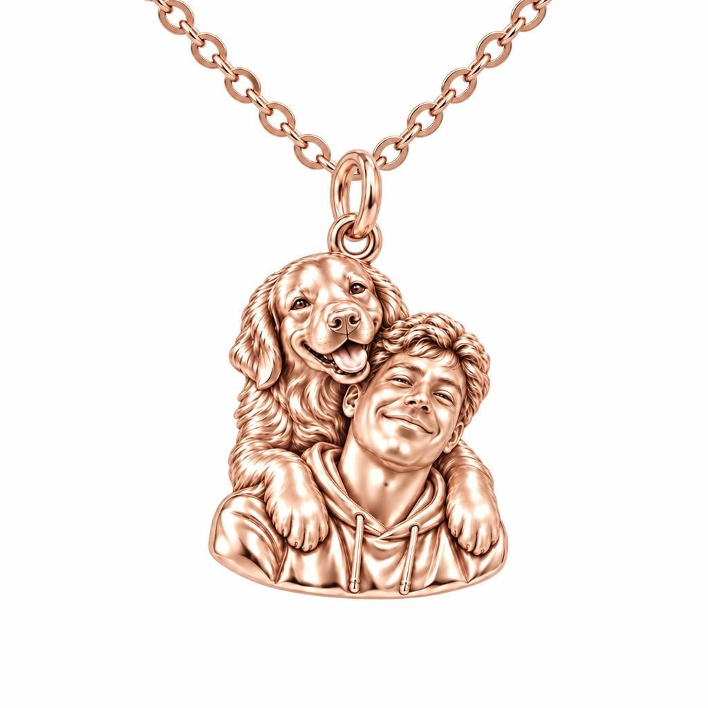 Sculpted Cozy Pet Selfie Charm Necklace Set – rose gold, front view