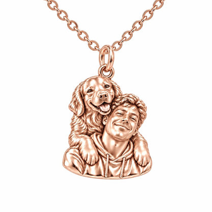 Sculpted Cozy Pet Selfie Charm Necklace Set – rose gold, front view