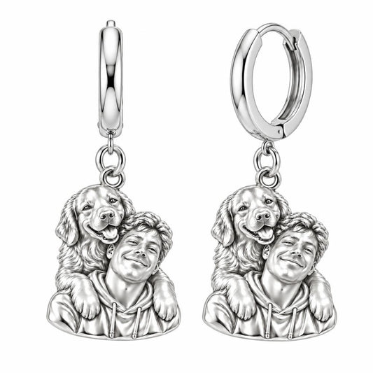 Sculpted Cozy Pet Selfie Huggie Charm Earrings – silver, front view