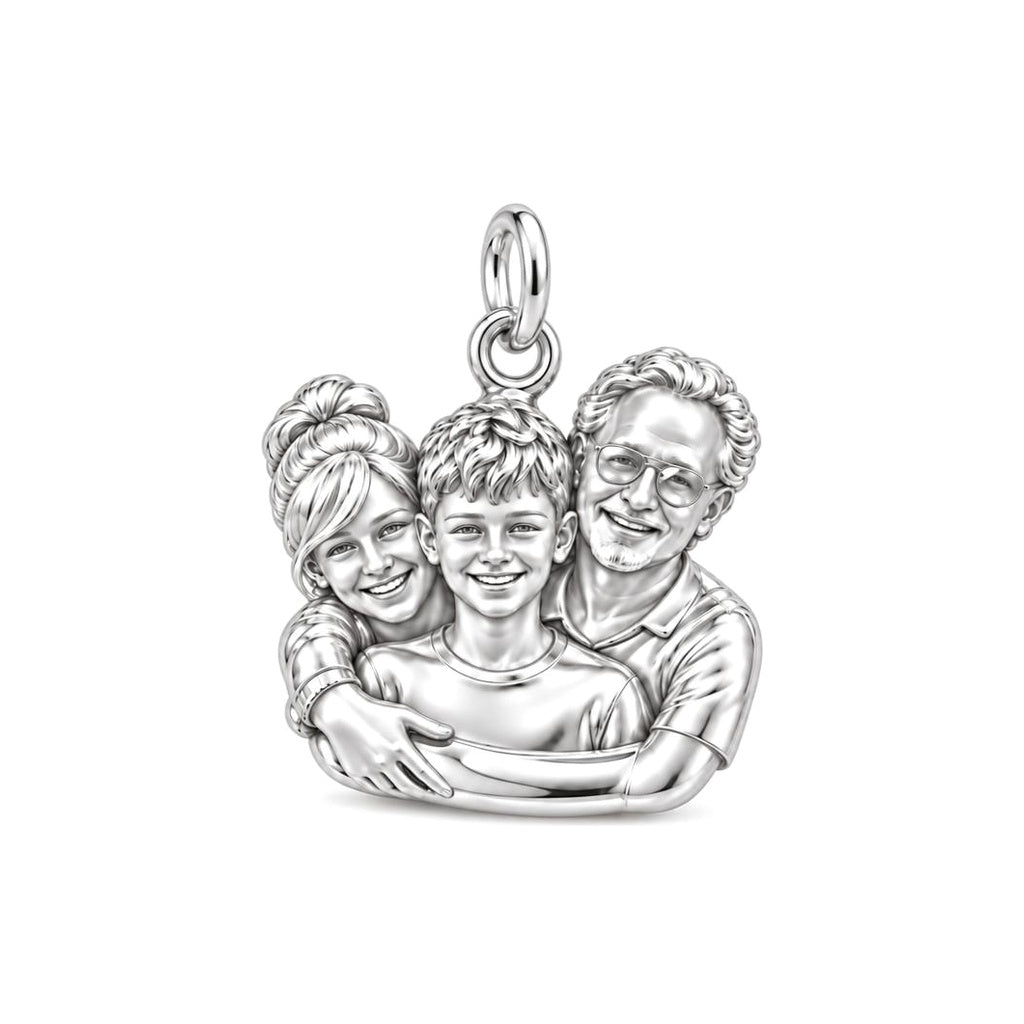 Sculpted Family Portrait Charm Bracelet – Personalized Mom Gift – silver charm, front view