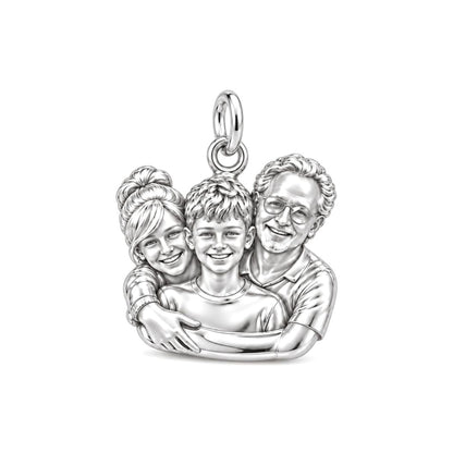 Sculpted Family Portrait Charm Bracelet – Personalized Mom Gift – silver charm, front view