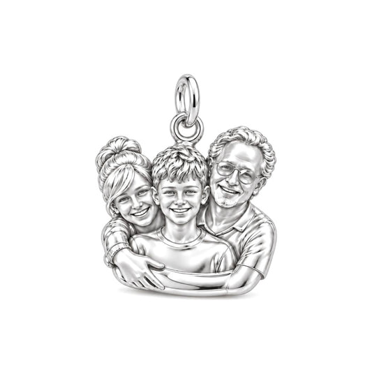 Sculpted Family Portrait Charm Bracelet – Personalized Mom Gift – silver charm, front view