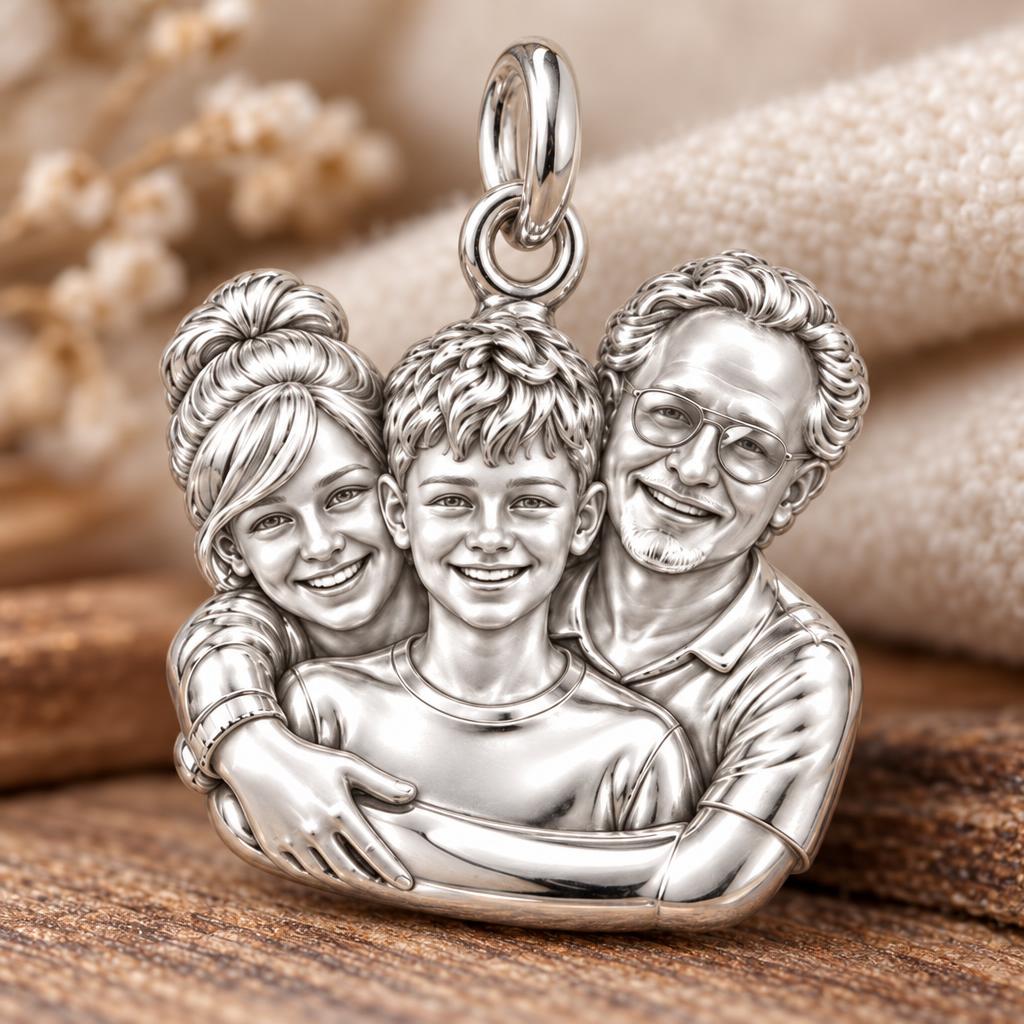 Sculpted Family Portrait Charm Bracelet – Personalized Mom Gift – macro detail of the charm