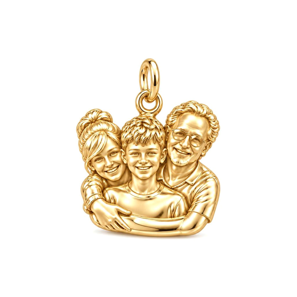 Sculpted Family Portrait Charm Bracelet – Personalized Mom Gift – 18K gold charm, front view