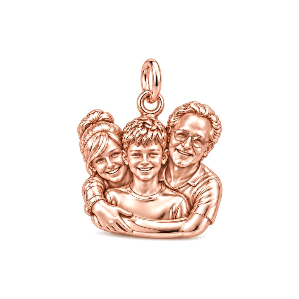 Sculpted Family Portrait Charm Bracelet – Personalized Mom Gift – rose gold charm, front view