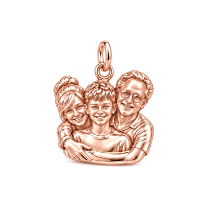 Sculpted Family Portrait Charm Bracelet – Personalized Mom Gift – rose gold charm, front view
