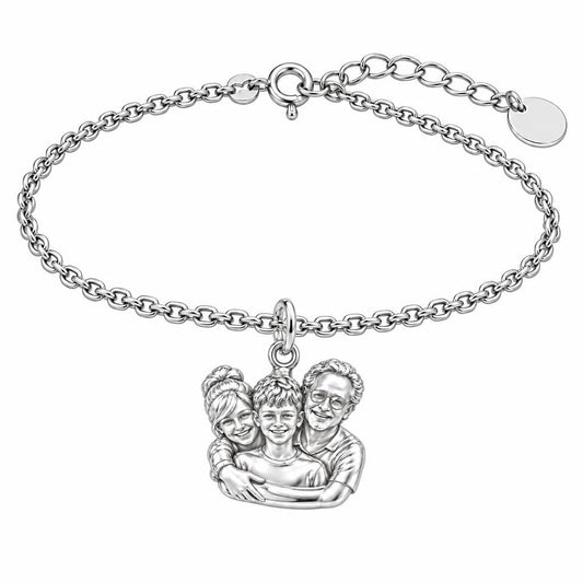 Sculpted Family Portrait Charm Bracelet Set – silver, front view