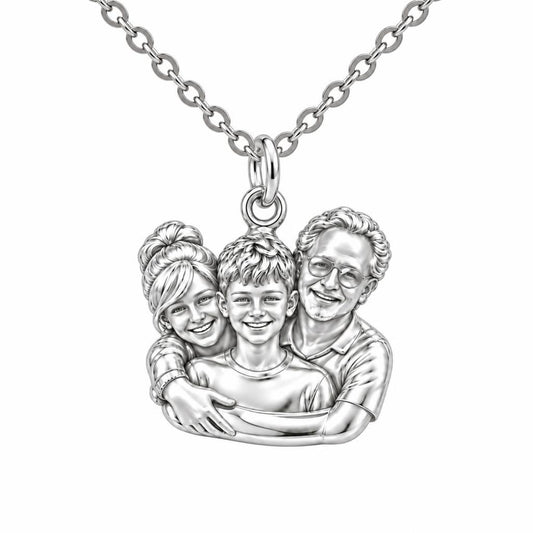 Sculpted Family Portrait Charm Necklace Set – silver, front view