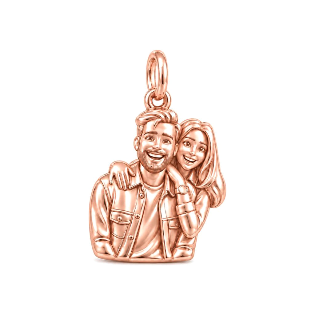 Sculpted Love Portrait Charm Bracelet – Personalized Couple Gift – rose gold charm, front view