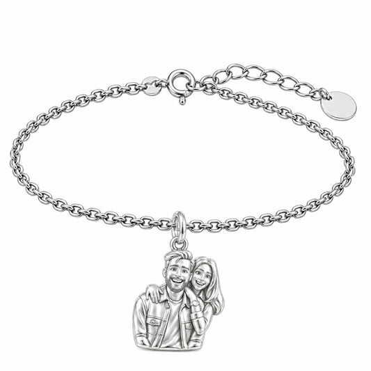 Sculpted Love Portrait Charm Bracelet Set – silver, front view