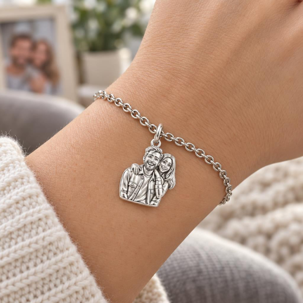 Sculpted Love Portrait Charm Bracelet Set – worn / in use