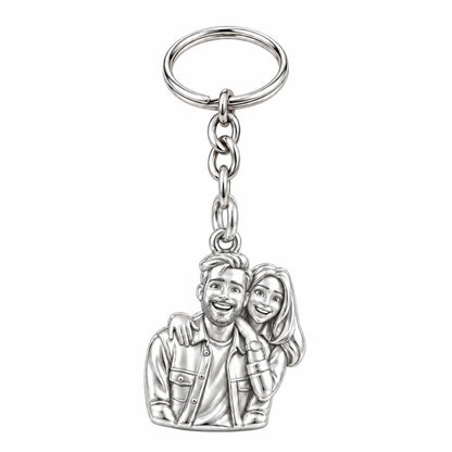 Sculpted Love Portrait Charm Keychain – silver, front view