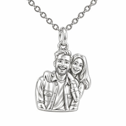 Sculpted Love Portrait Charm Necklace Set – silver, front view