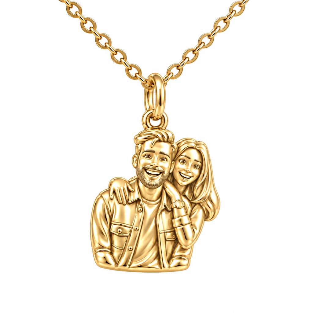 Sculpted Love Portrait Charm Necklace Set – 18K gold, front view