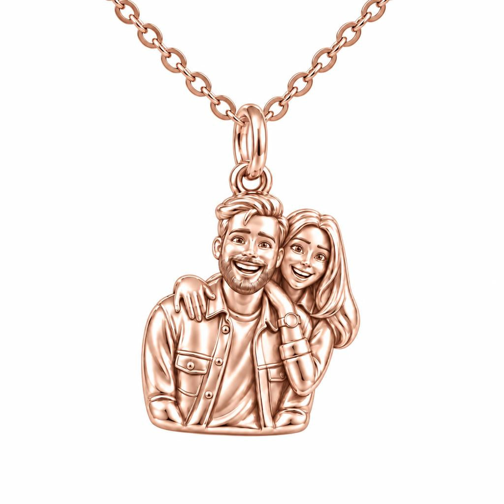 Sculpted Love Portrait Charm Necklace Set – rose gold, front view