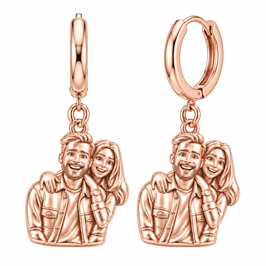 Sculpted Love Portrait Huggie Charm Earrings – rose gold, front view