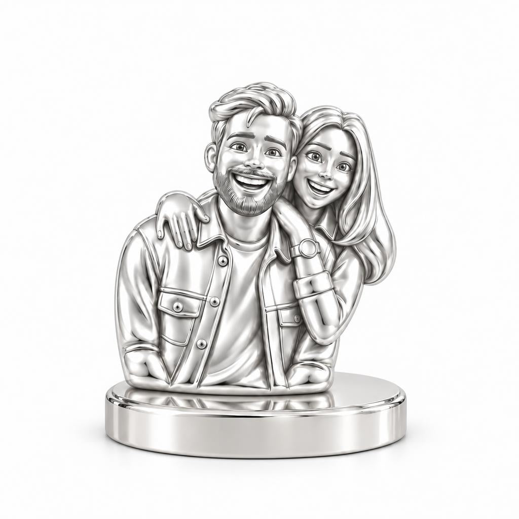 Sculpted Love Portrait Keepsake Plaque – silver, front view