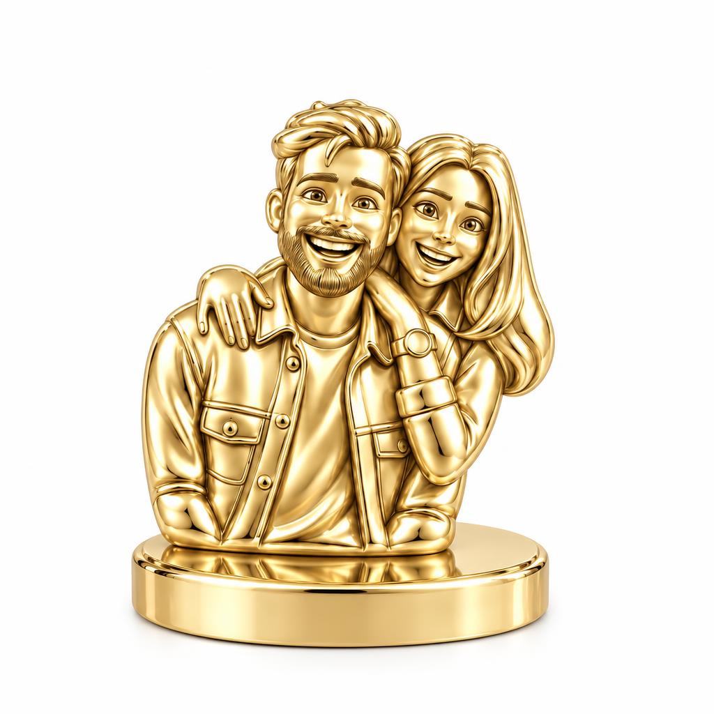 Sculpted Love Portrait Keepsake Plaque – 18K gold, front view