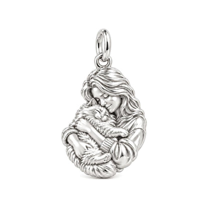 Sculpted Ragdoll Embrace Charm Bracelet – Personalized Cat Mom Gift – silver charm, front view