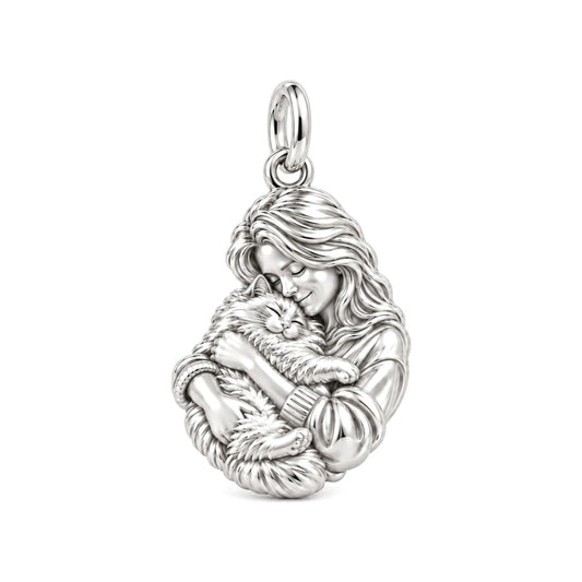 Sculpted Ragdoll Embrace Charm Bracelet – Personalized Cat Mom Gift – silver charm, front view