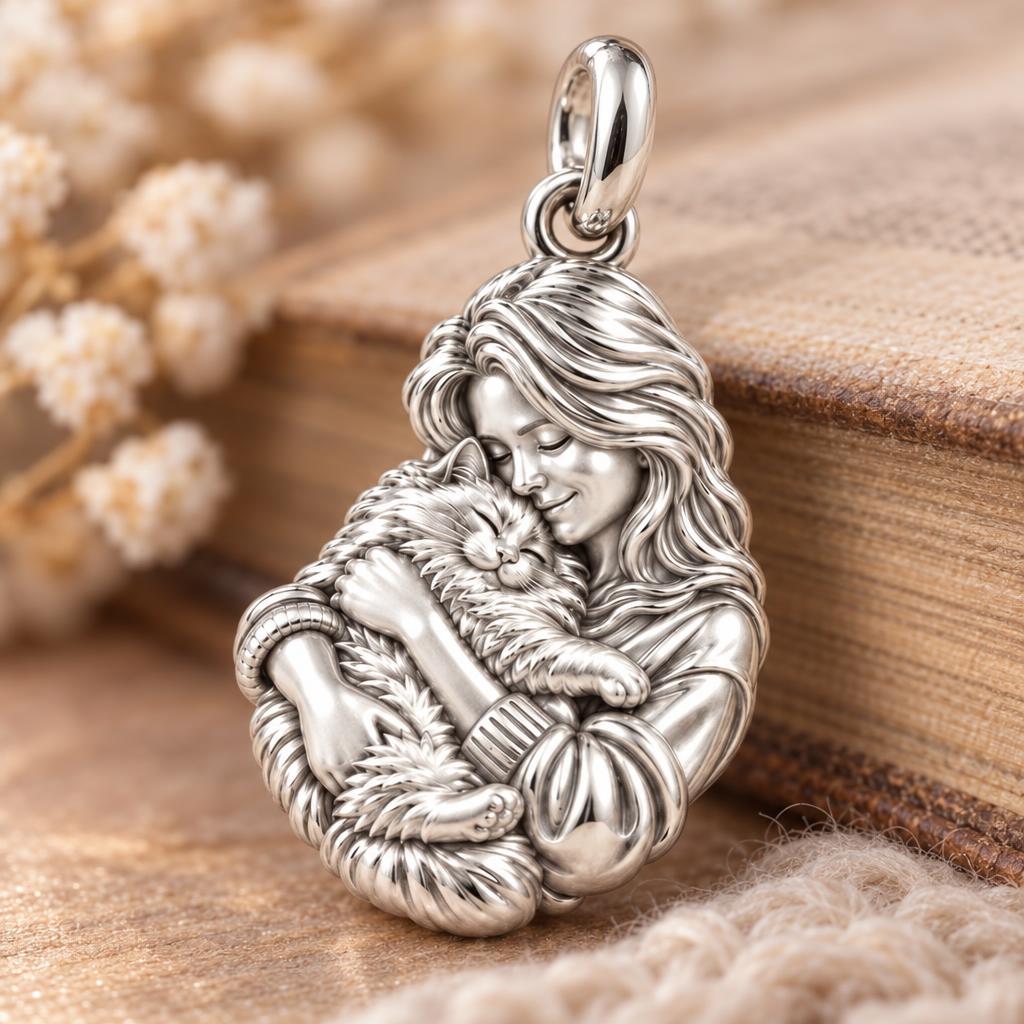 Sculpted Ragdoll Embrace Charm Bracelet – Personalized Cat Mom Gift – macro detail of the charm