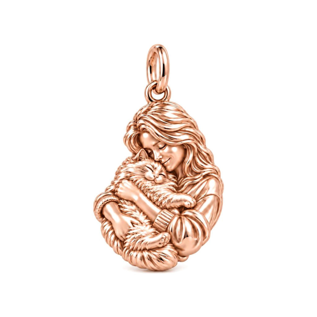 Sculpted Ragdoll Embrace Charm Bracelet – Personalized Cat Mom Gift – rose gold charm, front view