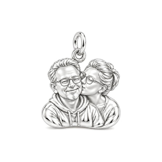 Sculpted Sweetheart Portrait Charm Bracelet – Personalized Couple Gift – silver charm, front view