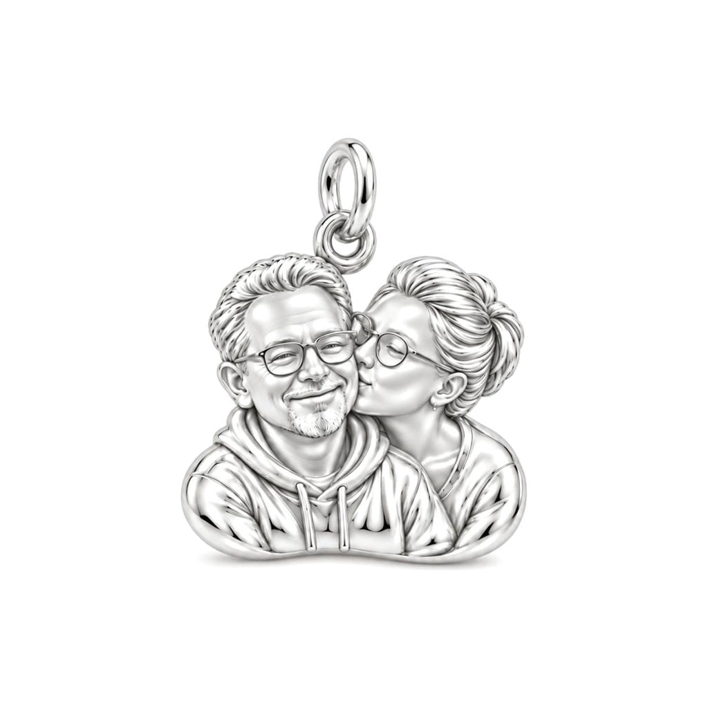 Sculpted Sweetheart Portrait Charm Bracelet – Personalized Couple Gift – silver charm, front view