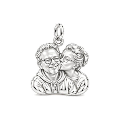 Sculpted Sweetheart Portrait Charm Bracelet – Personalized Couple Gift – silver charm, front view