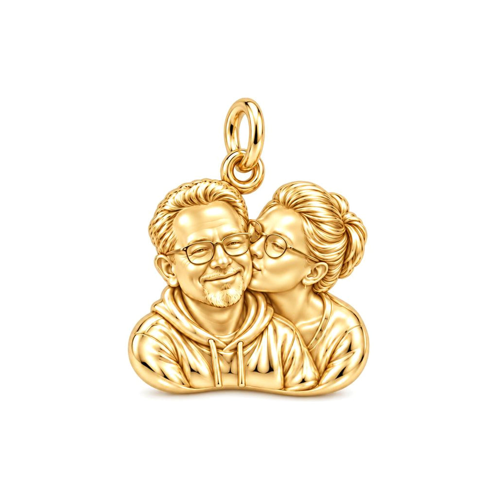 Sculpted Sweetheart Portrait Charm Bracelet – Personalized Couple Gift – 18K gold charm, front view