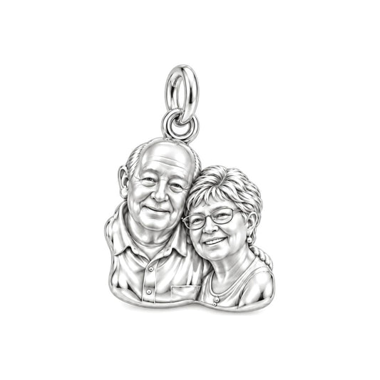 Sculpted Together Portrait Charm Bracelet – Personalized Couple Gift – silver charm, front view